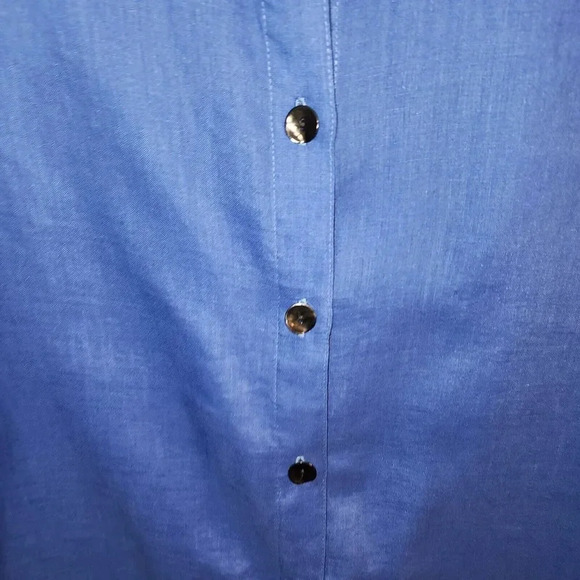 Caroline Rose Women's Blue Gabardine 100% Linen Button Down Shirt Top Size 2X - Picture 5 of 7